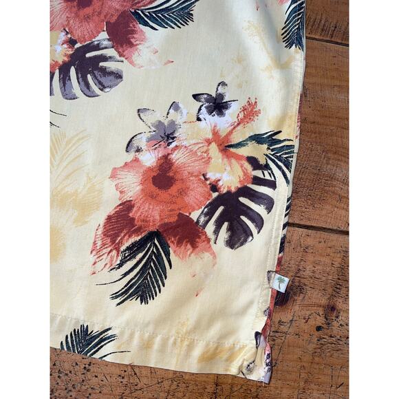 Mens Island Shores Yellow 100% Silk Tropical Floral Print Hawaiian Shirt XL - Picture 2 of 7